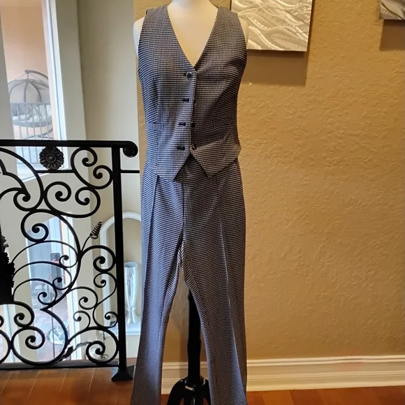 Houndstooth Tailored Vest & Pants Set - Black & White - Picture 2 of 6